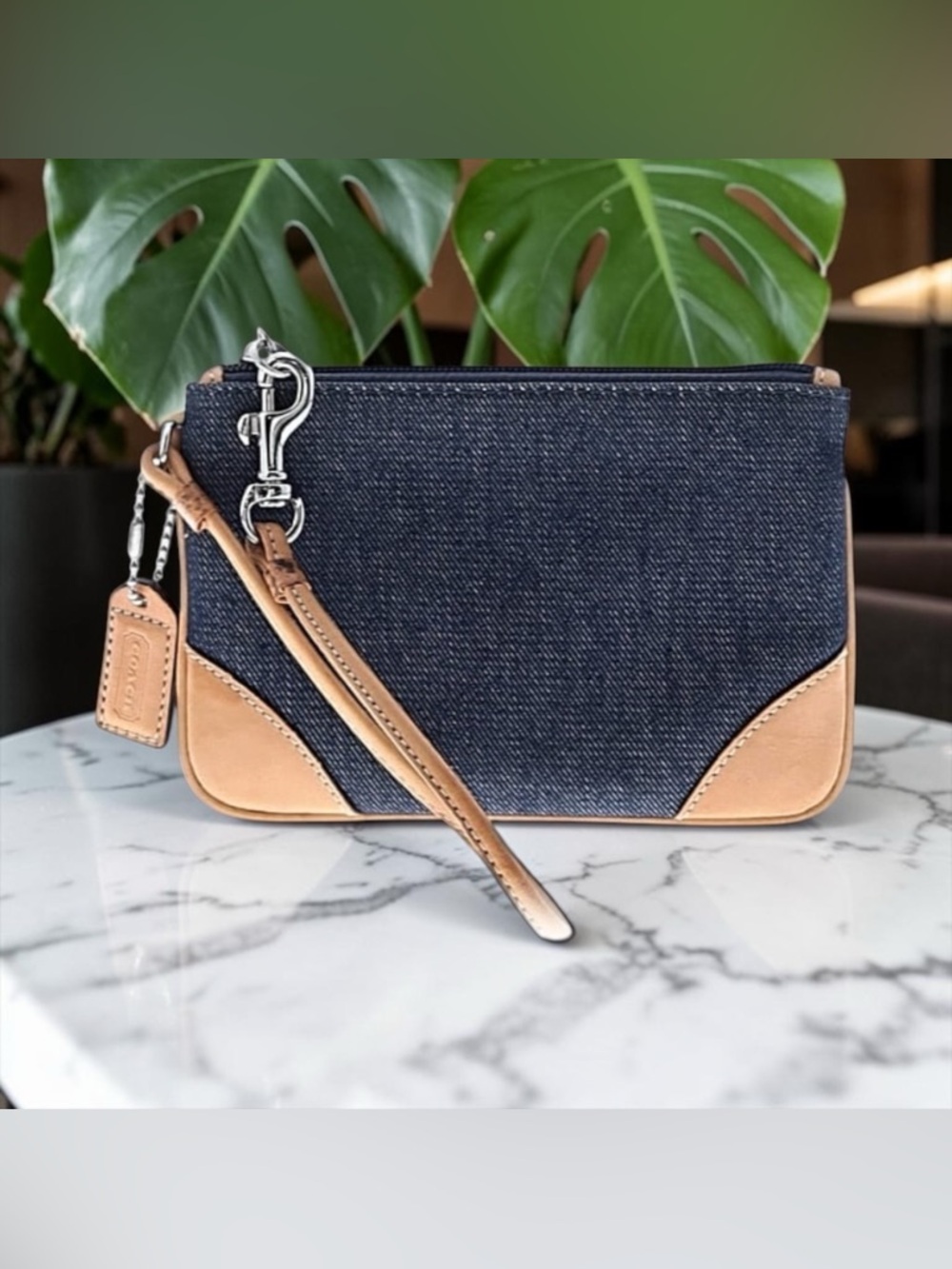 💙COACH💙Vintage Y2K Denim & Vachetta Leather Wristlet/EUC